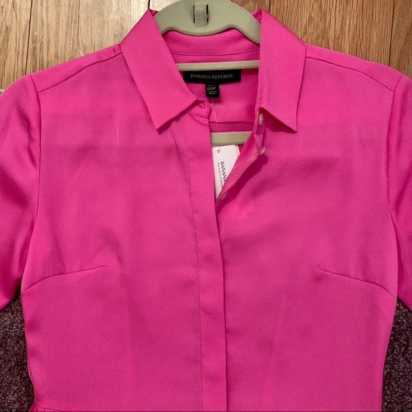 Banana Republic Hot Pink Pleated Shirt Dress NWT - Picture 2 of 4